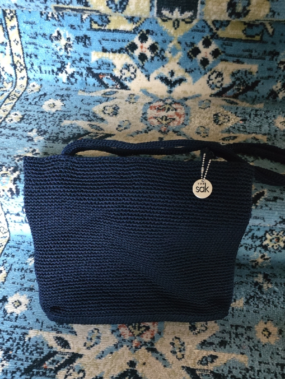 The Sak Navy Knit Tote with Branded Charm